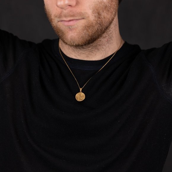 18k Gold Compass North Star Pendant Chain Mens Compass Necklace - Picture 12 of 16